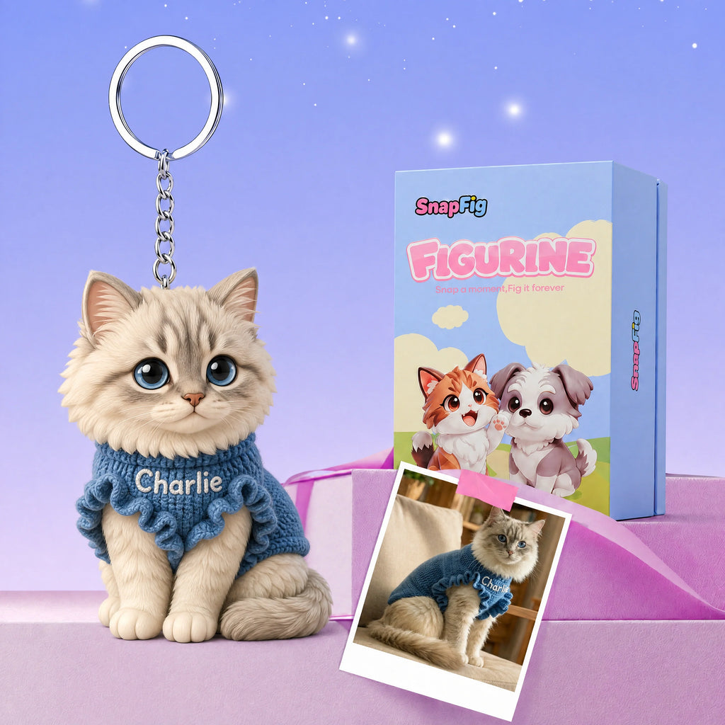 Custom Pet Keychain & Bag Charm - 3D Figure from Your Photo