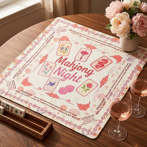 Pink Floral Mahjong Mat — Non-Slip