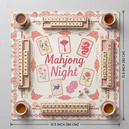 Pink Floral Mahjong Mat — Non-Slip