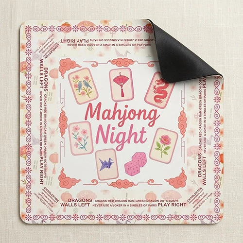 Pink Floral Mahjong Mat — Non-Slip