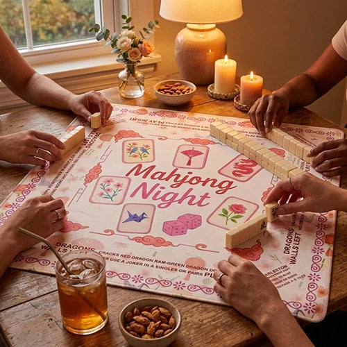 Pink Floral Mahjong Mat — Non-Slip