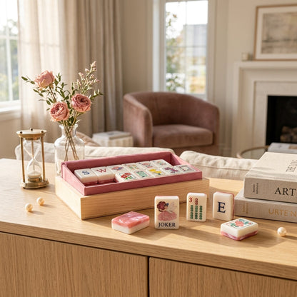 Pink Floral Mahjong Set — 160 Glossy Tiles